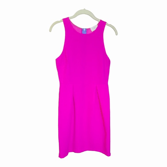 Everly Womens Hot Barbiecore Pink A-Line Dress Exposed Blue Back Zip Size Small - Picture 5 of 5